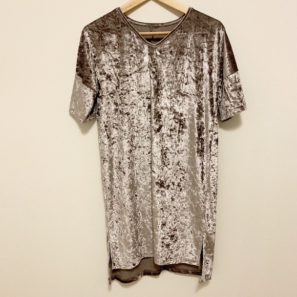 Grey Silver Velvet Mini Dress Small - Picture 1 of 5
